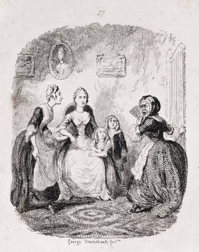 Raiva da Sra. Ellison ao se encontrar Detectada, de "Amelia", gravada pelo artista, ilustração de "As Obras de Henry Fielding", pub. por Henry G. Bohn, 1853 de George Cruikshank